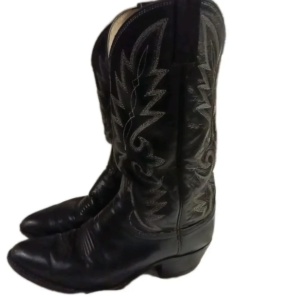 Vintage Dan Post Cowboy Boots Mens 8.5 EW Black Leather Western Cowboy 110J USA